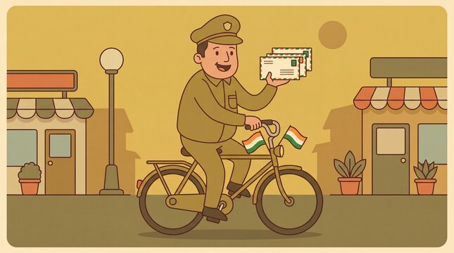 Postman Delivering Tricolor Stamps Vector Illustration Independence Day