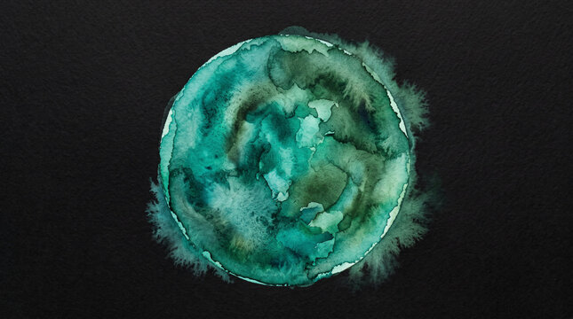 Teal green watercolor circle art.