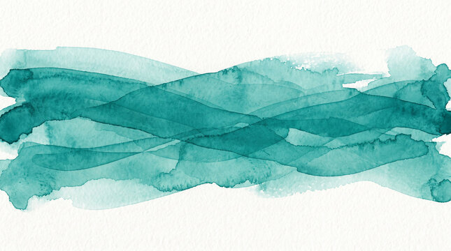 Teal watercolor waves on white paper.
