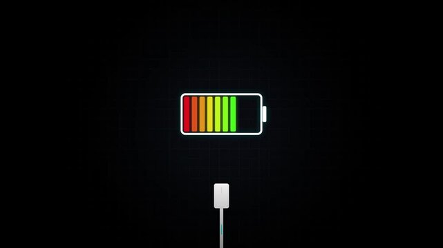 Battery charging indicator showing progress on dark grid background power
