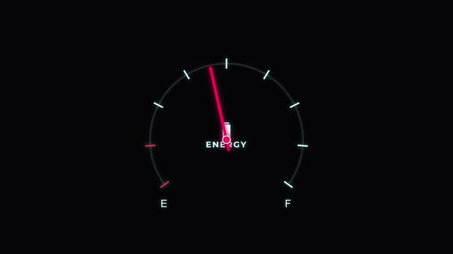 Abstract digital energy meter gauge showing battery status level concept