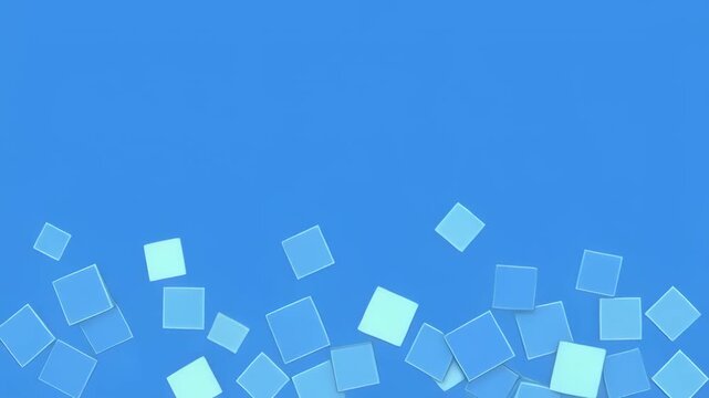 Abstract blue squares gently cascade across a dark background with subtle light shifts creating a dynamic yet serene digital motion graphic