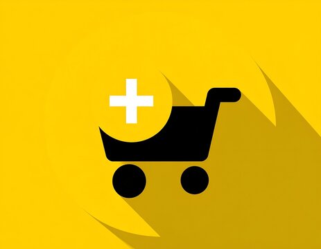 Shopping cart icon with a plus sign for adding items to an online store cart