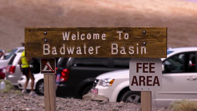Close up of badwater sign in death valley park