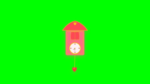 Pink Cuckoo Wall Clock Graphic Animation Element Featuring Minimalist House Style Design Concept