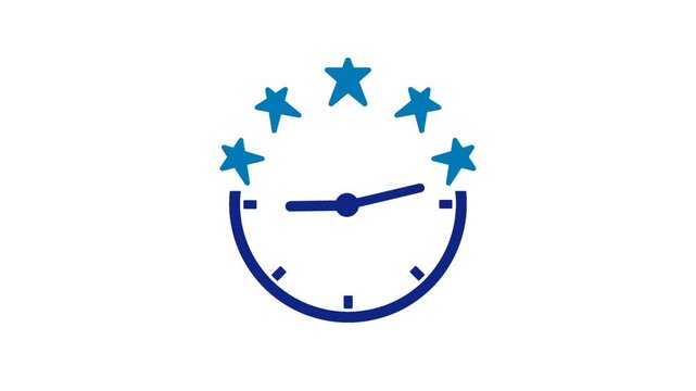 Realtime feedback icon featuring star rating and clock symbols. Suitable for customer review, instant evaluation, performance monitoring, and satisfaction concepts.