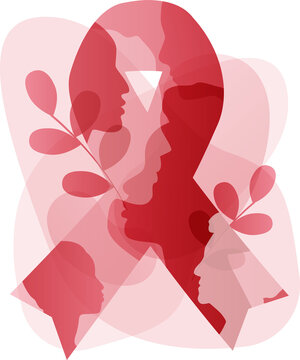 Pink ribbon with women silhouettes. Modern logo design.