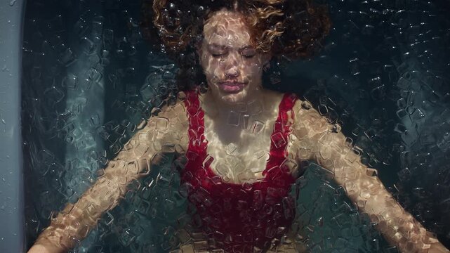 Woman uses breath in an ice bath for cold plunge recovery