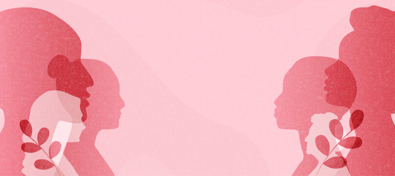 Beautiful pink background with women faces.