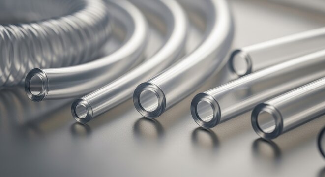 Macro shot of smooth biodegradable polymer tubes just extruded ready for further shaping into stents highlighting material flexibility and biodegradability.