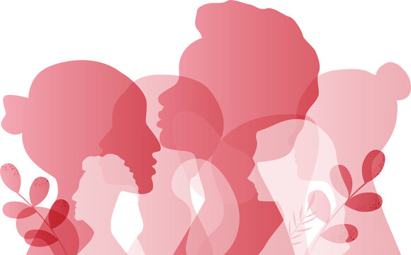 Women of different ethnicities together. Transparent background.