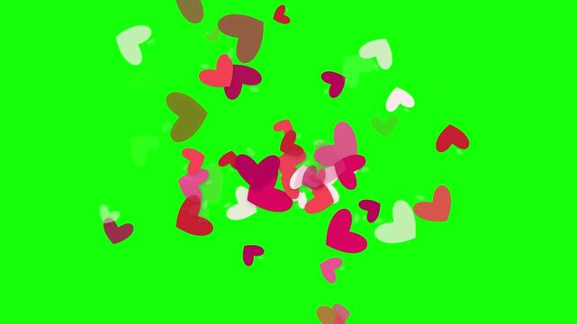 4k hearts flying outward romantic green screen seamless loop
