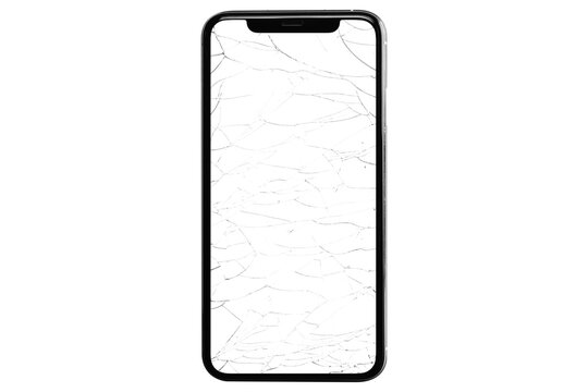 phone on a transparent background in PNG format with a broken glass effect