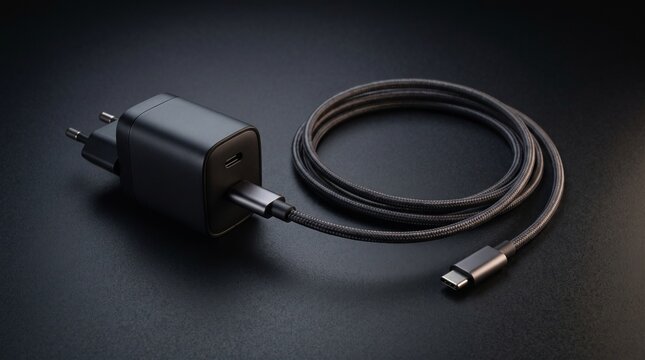 Premium Fast Wall Charger with USB C Cable on Matte Black Background for Smartphone Charging Consumer Electronics Mobile Accessories and Modern Technology Concepts