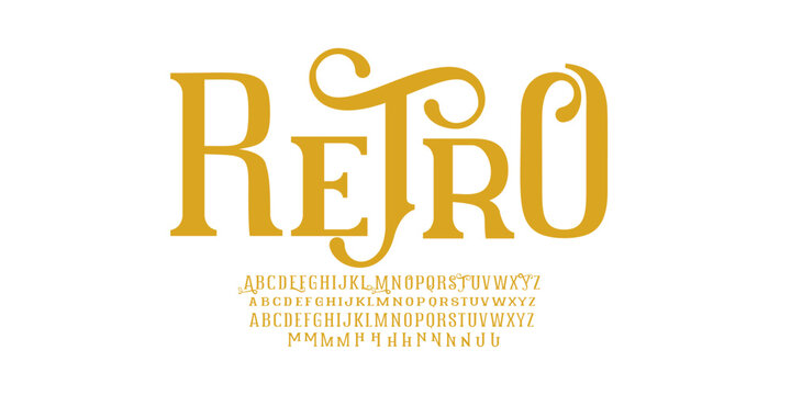 Retro victorian elegance alphabet, ornate vintage font, retro royal charm letters for luxurious branding, alcohol lettering, tattoo studio and barbershop sign, brewery and wine logo. Vector typeset