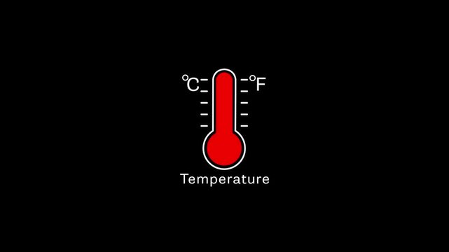 Minimalist temperature thermometer animation with celsius and fahrenheit scales for weather and climate data visualization