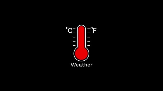 Weather forecast thermometer animation with celsius and fahrenheit scales on black background temperature