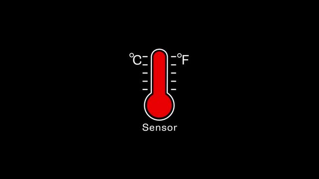 Digital thermometer sensor animation: temperature measurement concept for science and technology ui