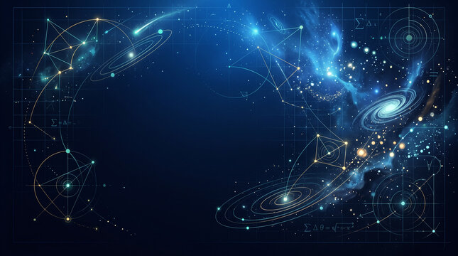 Abstract space background with orbital paths. Digital galaxy map with glowing star systems.