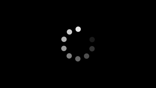 Minimalist circular loading spinner animation on black background, for web ui, progress circle