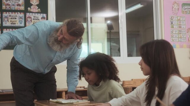 The teacher is teaching the students in the classroom.