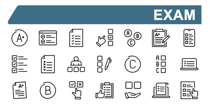 Exam Web Icons in Line Style.