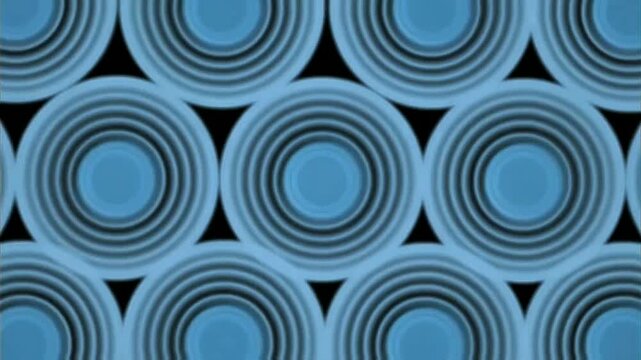Concentric translucent blue ripple circles arranged neatly, layered soft glowing patterns against dark black background