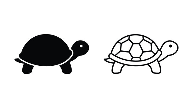 Simple black and white turtle icons with transparent background