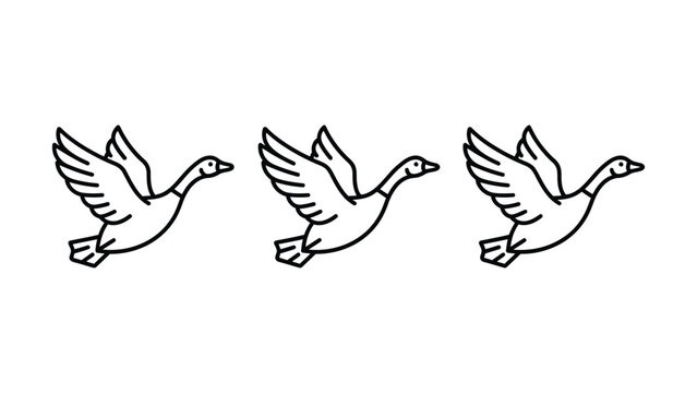 Three Line Drawing Geese Flying With Outstretched Wings In Motion