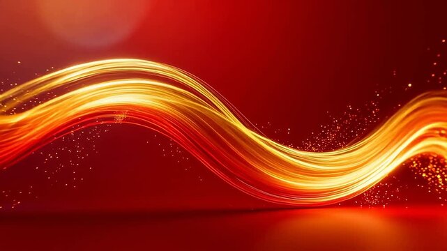 Abstract golden wave on red background