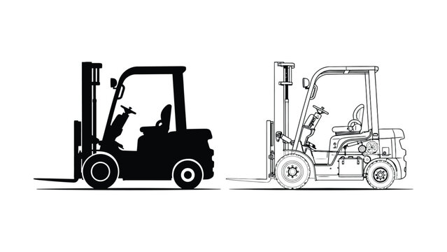 Two different types of forklift illustrations with transparent background