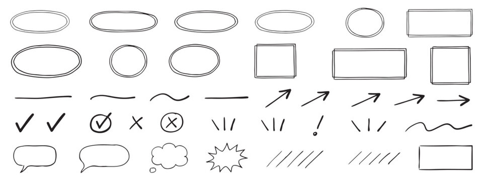 Hand drawn scribbles and shapes on a transparent backdrop scribble