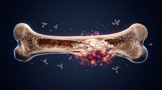 Human long bone cross section featuring bone marrow inflammation and immune response activity inflammation pathology structure