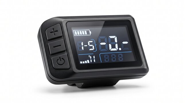 Electric bicycle LCD display control unit. E-bike handlebar computer with digital interface.