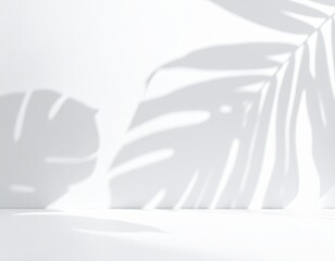 Fototapeta premium 自然を感じるシンプルでナチュラルなプラントシャドウの背景素材 白背景