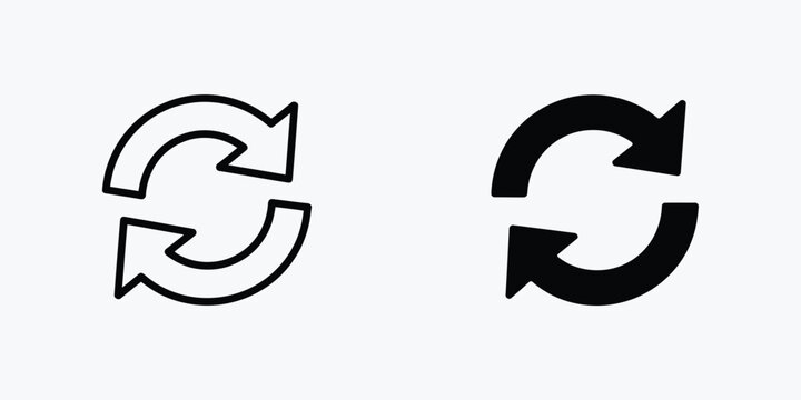 Vector illustration of arrow refresh icon set in outline and solid styles with circular, interface