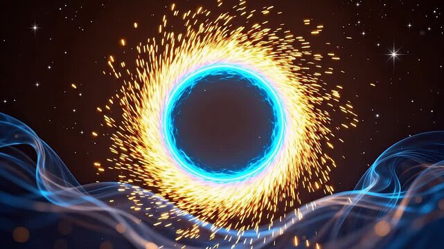 Blue glowing circle with sparks in space