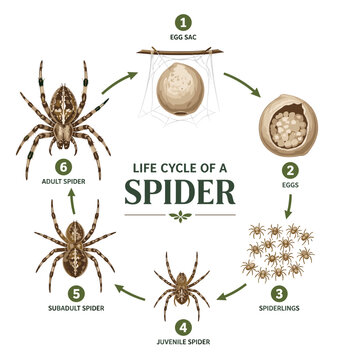 Life cycle of a spider showing biological development stages in a diagram