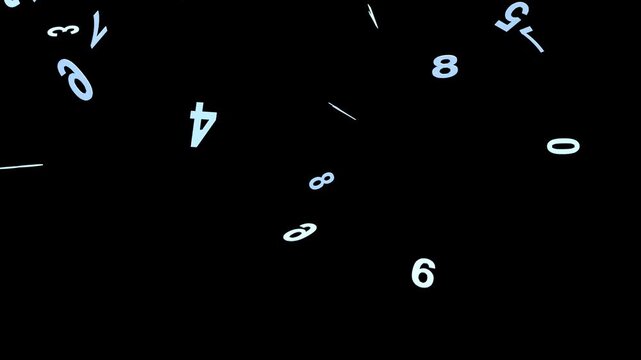 舞い落ちる数字の3DCG動画　黒背景　301f～600f部分ループ