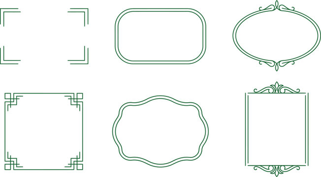 Minimal Decorative Border Frame Collection Outline Vector Set