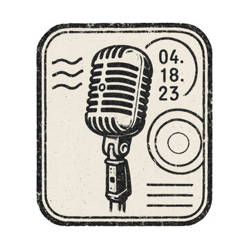 PNG Vintage microphone stamp illustration