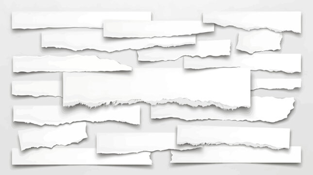 Collection of Ripped and Torn White Paper Pieces with Realistic Drop Shadow on Grey Background