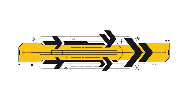 Dynamic abstract technology background with directional arrows and intricate geometric patterns, representing data flow, progress, and innovative digital design concepts