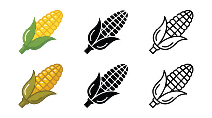 Naklejka premium Set of corn cob icons in colorful flat and black line art styles for food design