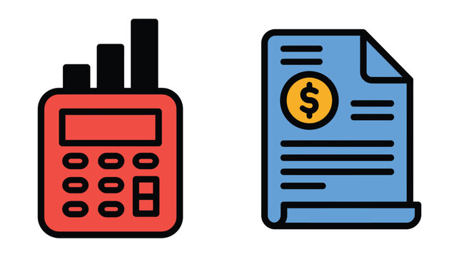 Calculator icon set including financial document page