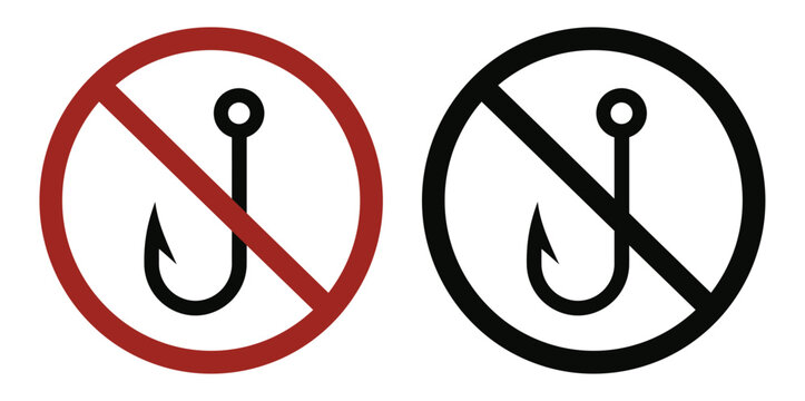 Hook icon forbidden symbol sign for no fishing allowed