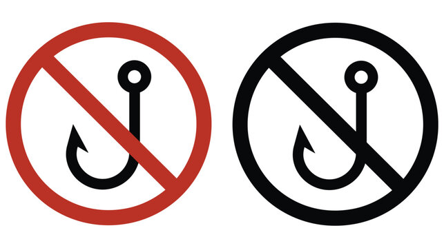 Hook icon forbidden symbol sign for no fishing allowed