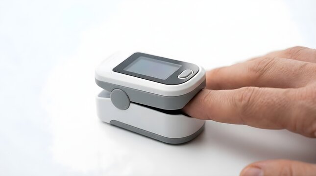 Person checking oxygen saturation levels using a fingertip pulse oximeter