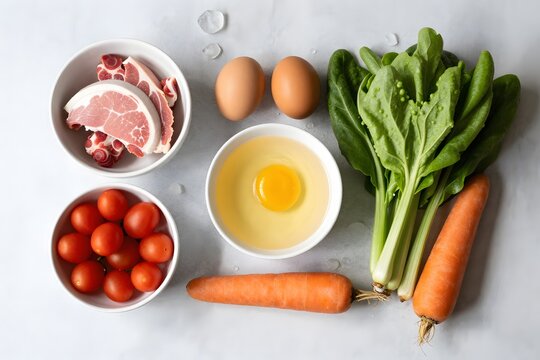 Raw ingredients arranged for healthy meal preparation