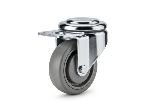 Swivel caster wheel with grey rubber tire on white background